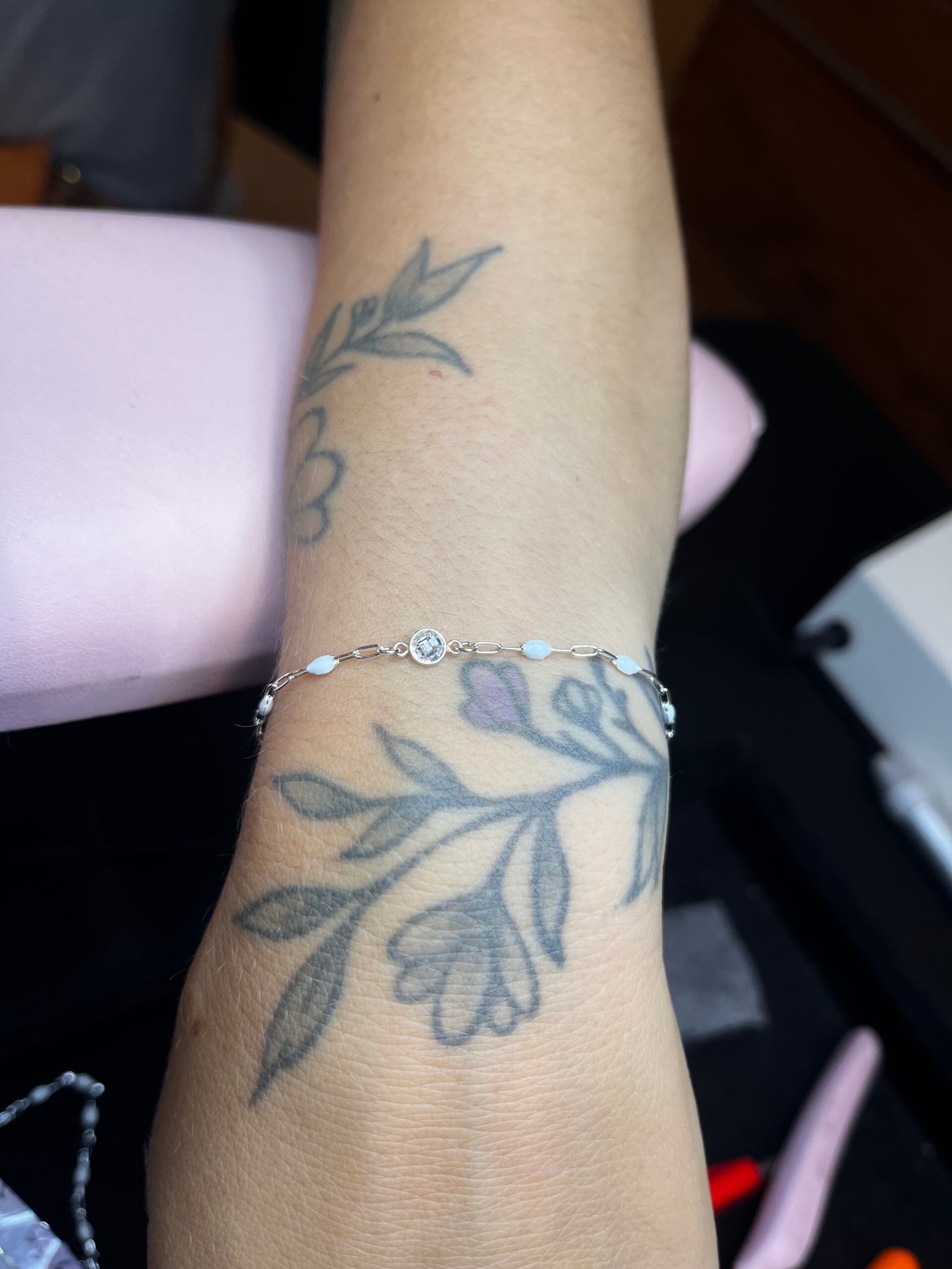 A close-up of a fitted permanent bracelet
